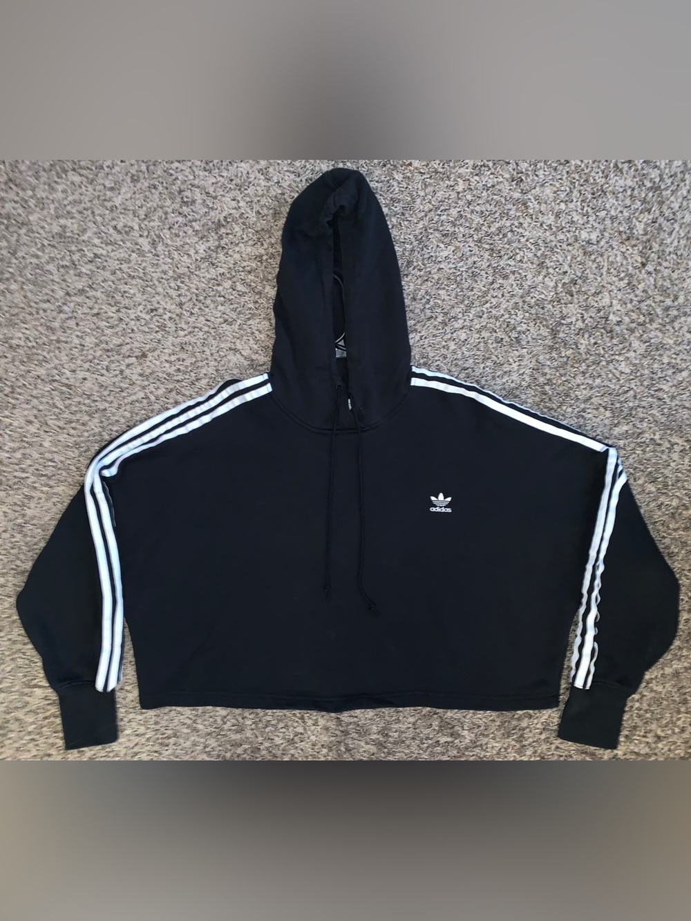 adidas Black Hoodie with White Shoulder Stripes